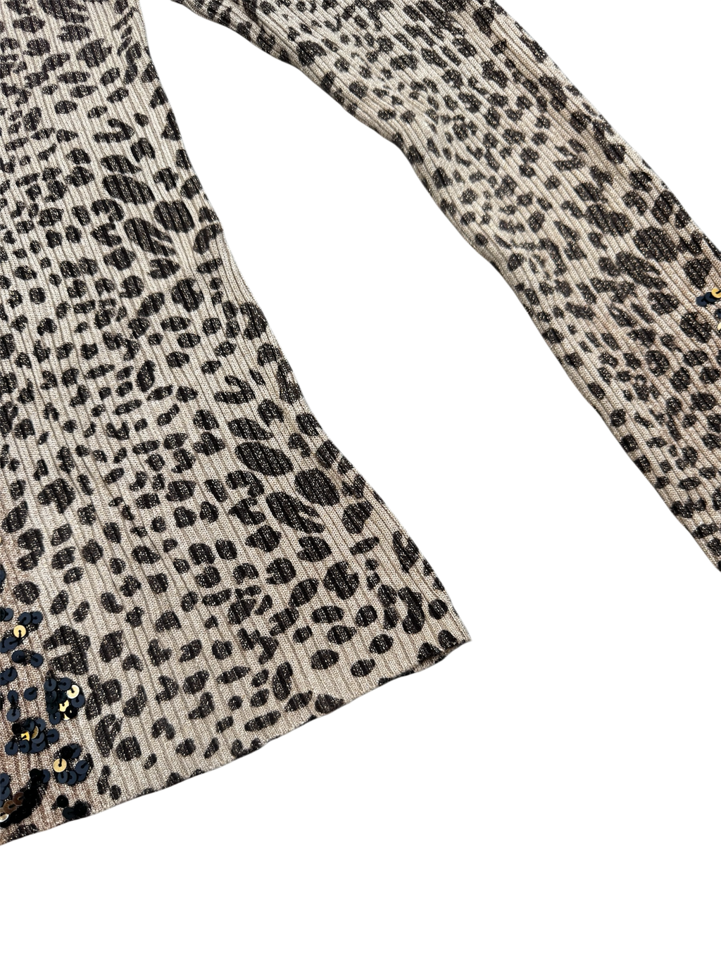 Vintage Cheetah Print Sequin Ribbed Knit Sweater