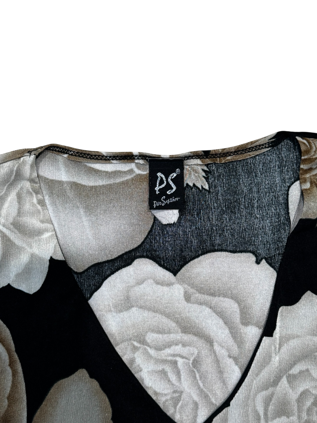 Black & beige rose print vintage blouse