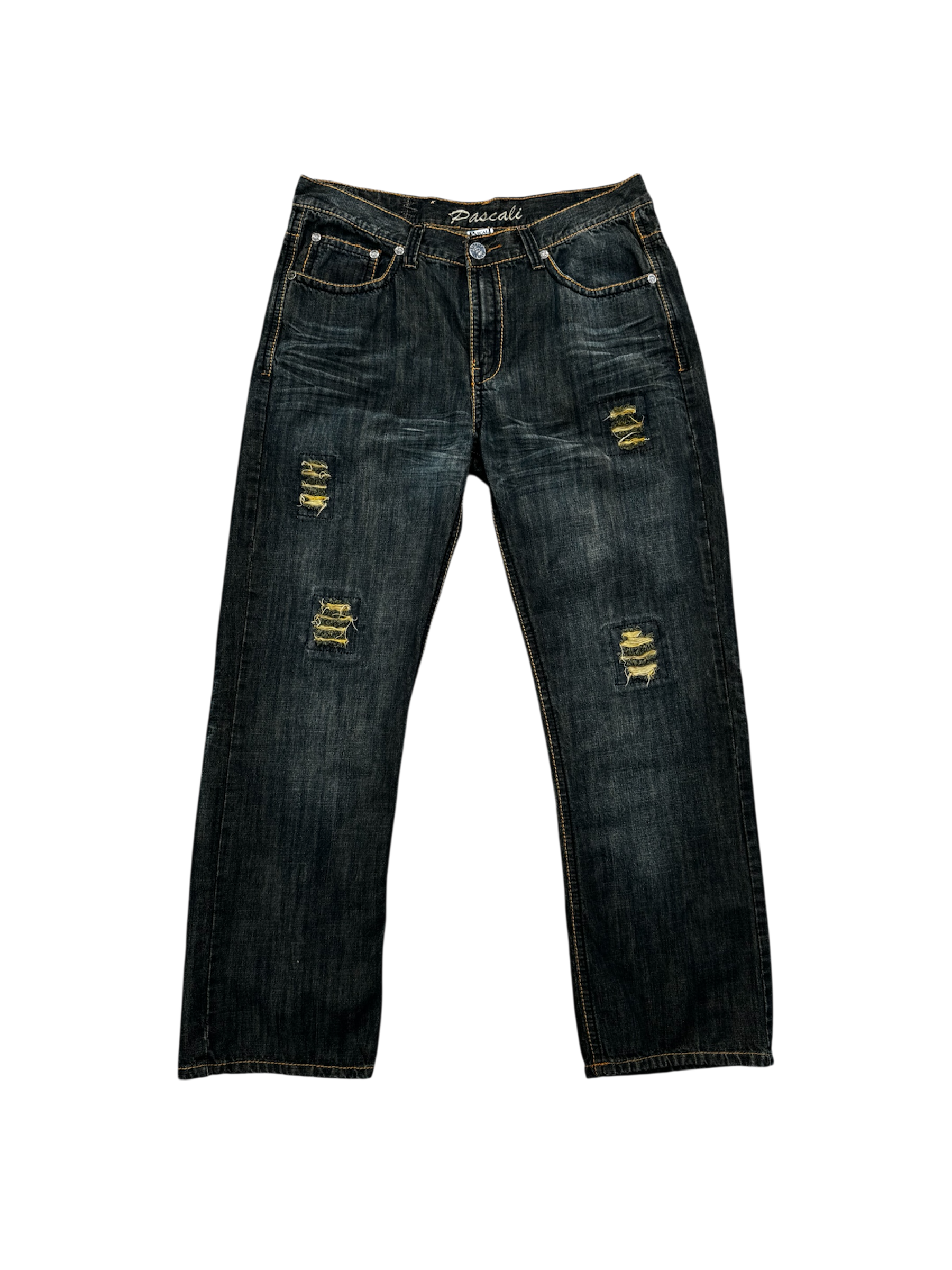 vintage distressed denim studded jeans