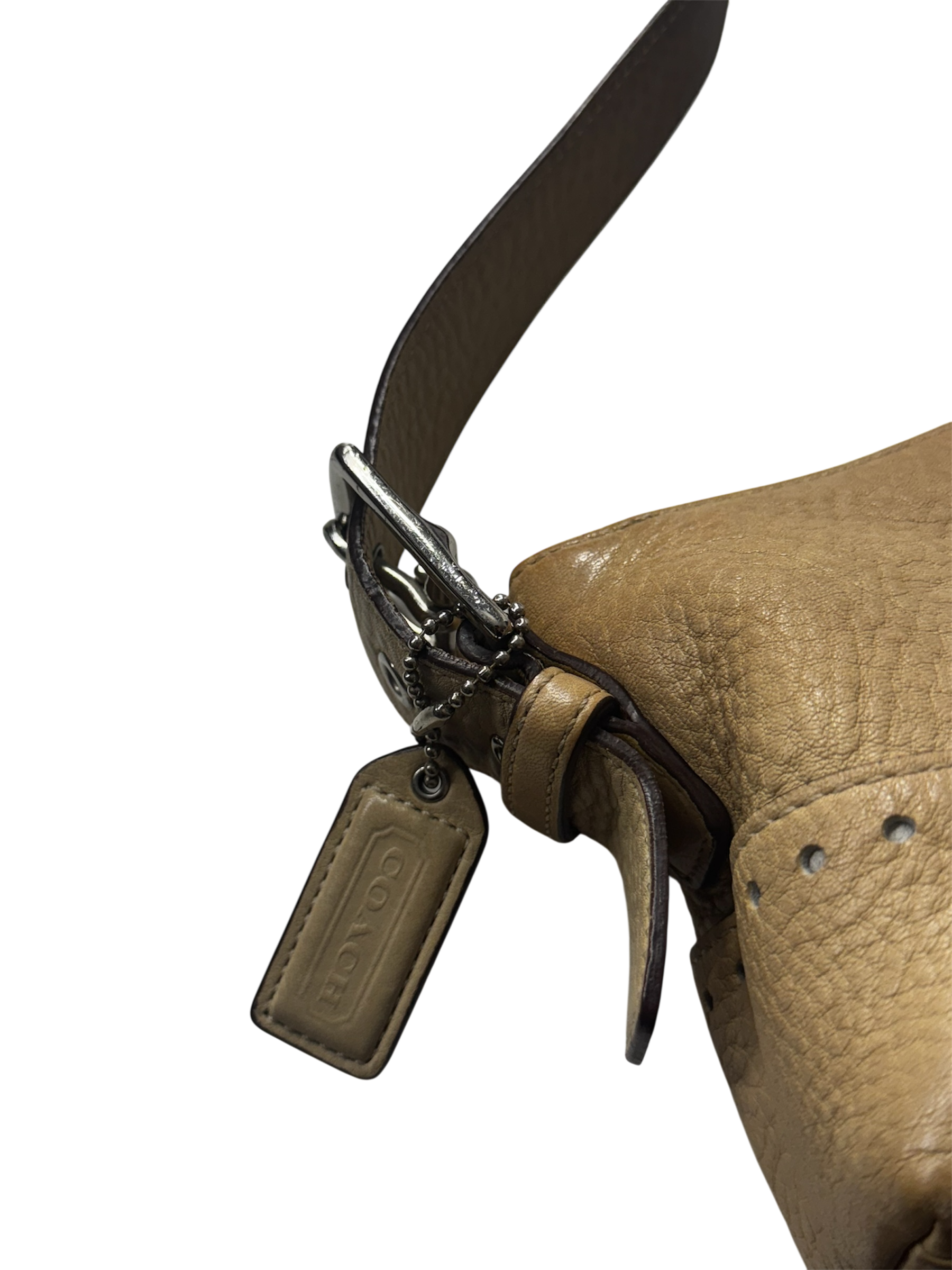 Beige nude brown leather vintage coach shoulder bag