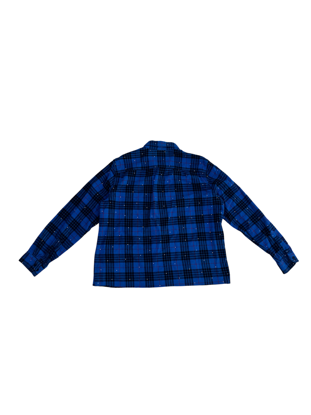 Blue plaid bedazzled cropped button up
