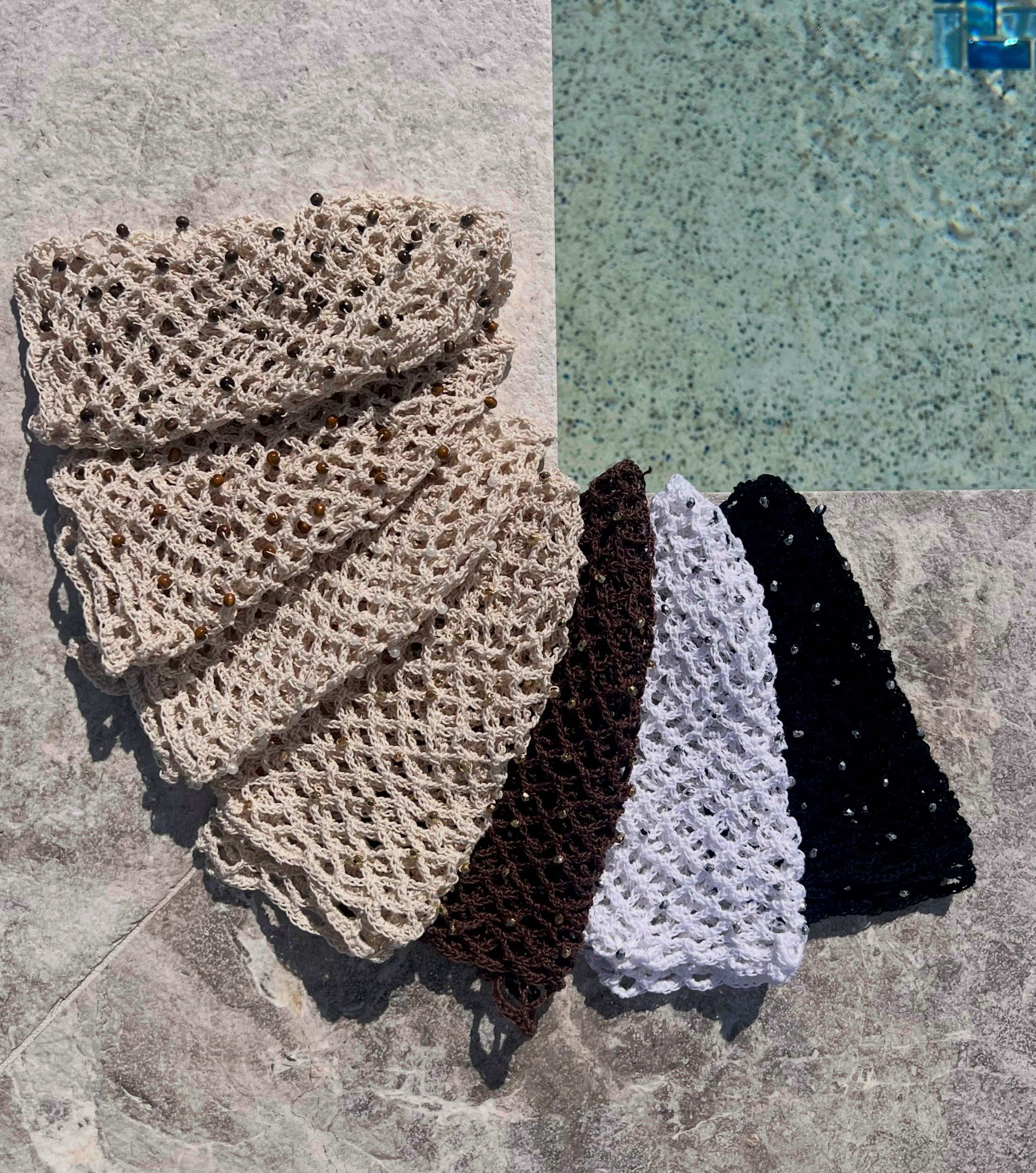 Crochet beaded fishnet skull caps