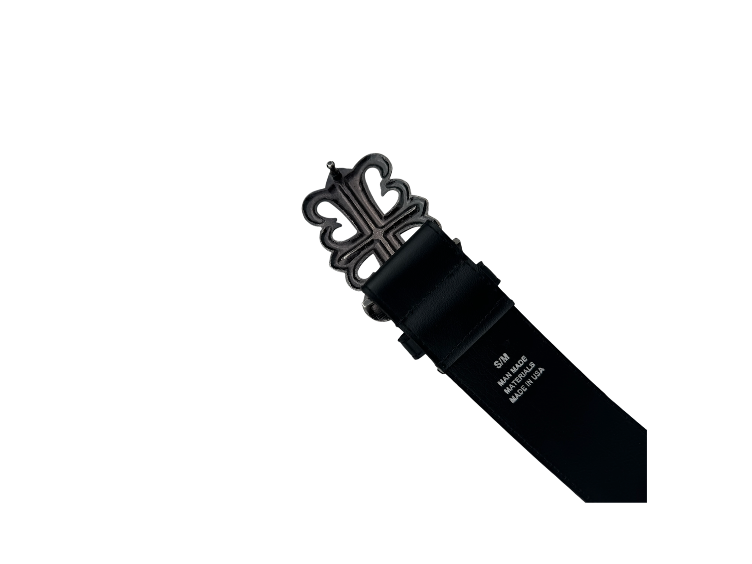 Black leather fluer de lis rhinestone buckle belt