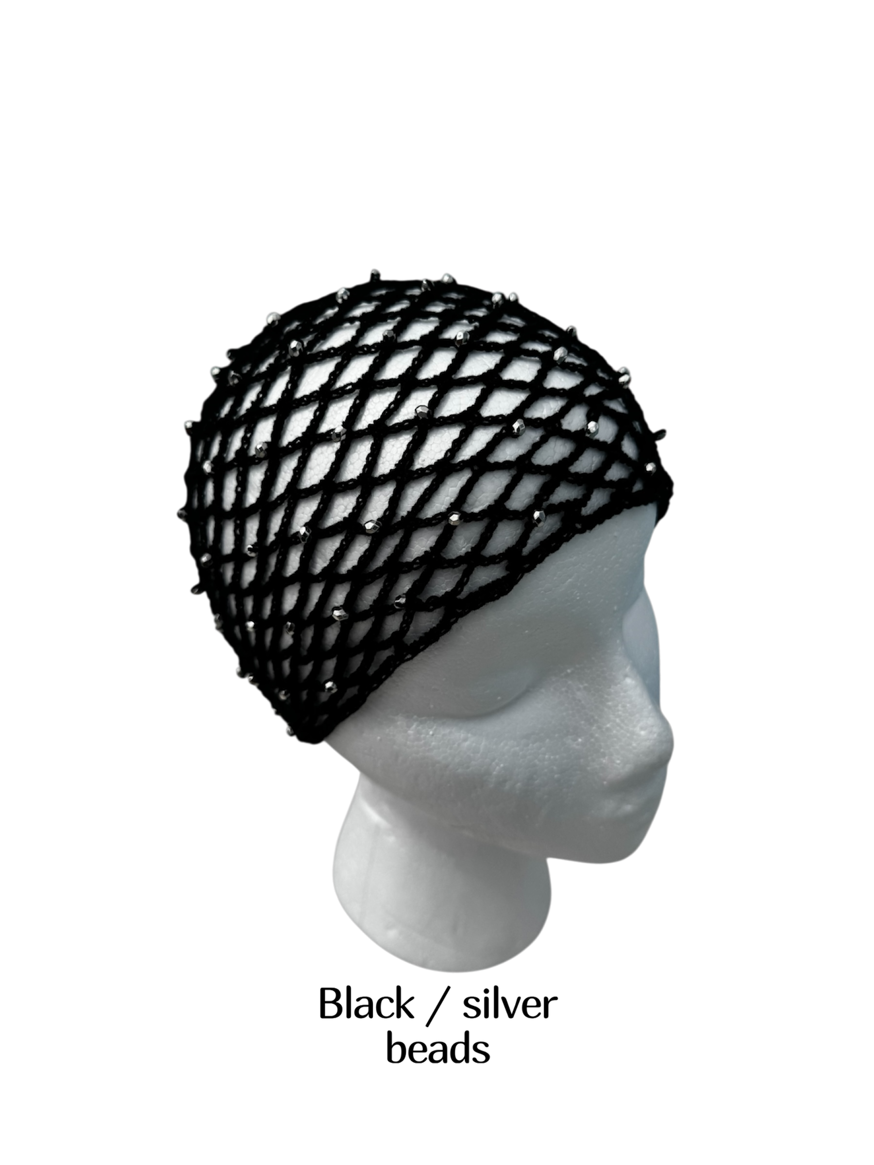 Crochet beaded fishnet skull caps